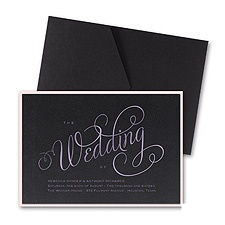 Wedding Typography Layered Foil Wedding Invitation - Pocket - Black