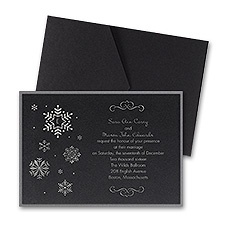 Falling Snowflakes Layered Foil Wedding Invitation - Pocket - Black