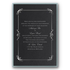 Dainty Frame Layered Foil Wedding Invitation - Black