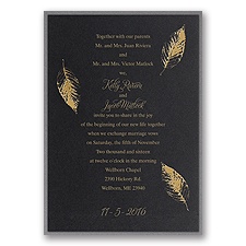 Fall Leaves Layered Foil Wedding Invitation - Black