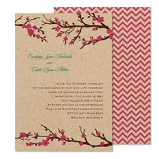 Cherry Blossoms Wedding Invitation - Kraft Paper