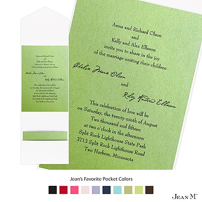 Green Shimmer Invitation Card with Pocket
