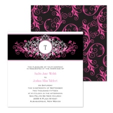 Layered Filigree Monogram Wedding Invitation - Fuchsia - Square