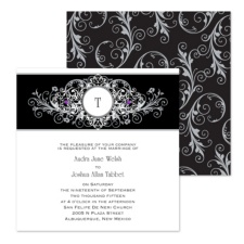 Layered Filigree Monogram Wedding Invitation - Pewter - Square