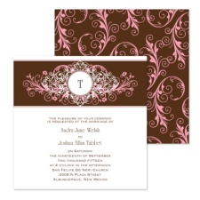 Layered Filigree Monogram Wedding Invitation - Salmon - Square