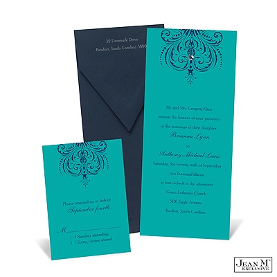 Damask Heart Invitation - Peacock