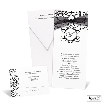 Vine Monogram Invitation - White