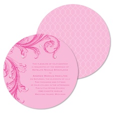 Pink Flourishes Wedding Invitation - Round