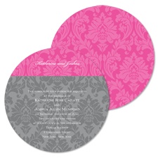 Shades of Damask Wedding Invitation - Fuchsia - Round