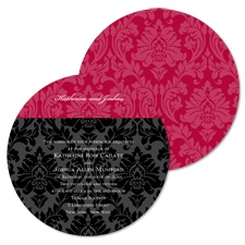 Shades of Damask Wedding Invitation - Merlot - Round