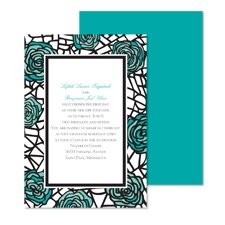 Stained Glass Roses Wedding Invitation - Peacock