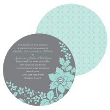 Floral Silhouette Wedding Invitation - Pewter - Round
