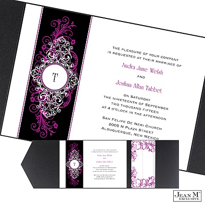 Layered Filigree Monogram Pocket Invitation - Amethyst