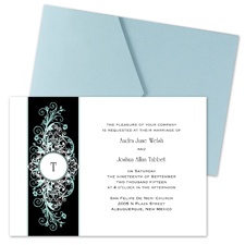Layered Filigree Monogram Wedding Invitation with Pocket - Aqua