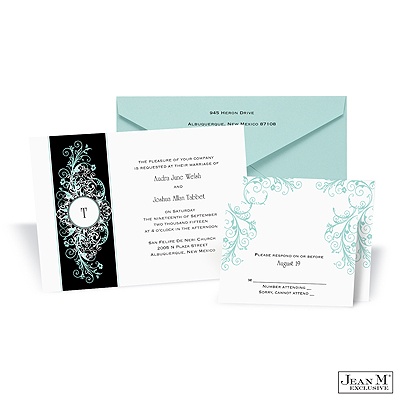 Layered Filigree Monogram Invitation - Aqua