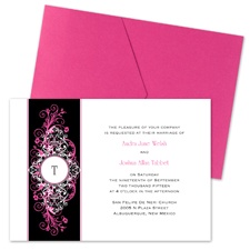 Layered Filigree Monogram Wedding Invitation with Pocket - Fuchsia