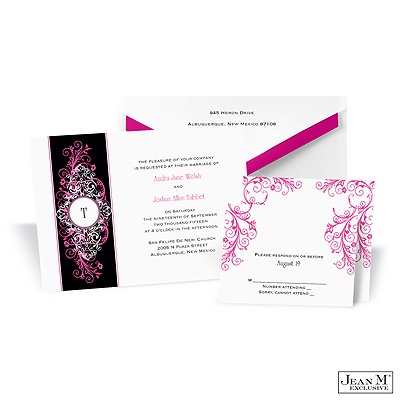 Layered Filigree Monogram Invitation - Fuchsia