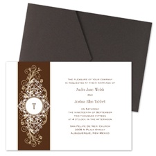 Layered Filigree Monogram Wedding Invitation with Pocket - Champagne