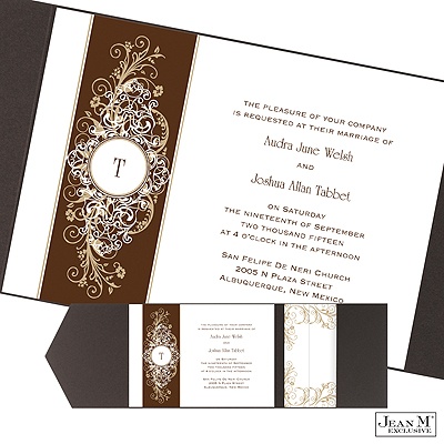 Layered Filigree Monogram Pocket Invitation - Champagne