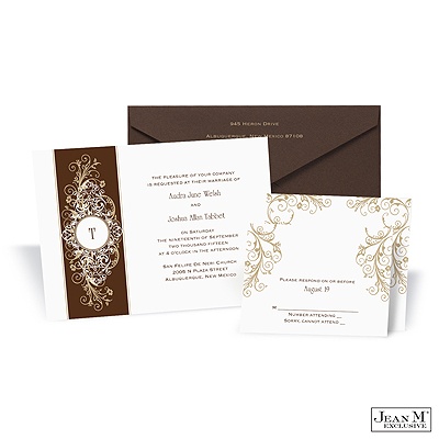 Layered Filigree Monogram Invitation - Champagne
