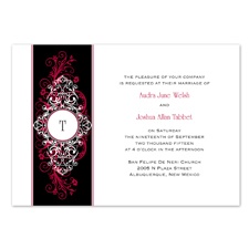 Layered Filigree Monogram Wedding Invitation - Merlot