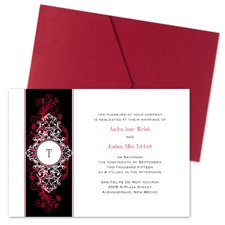 Layered Filigree Monogram Wedding Invitation with Pocket - Merlot