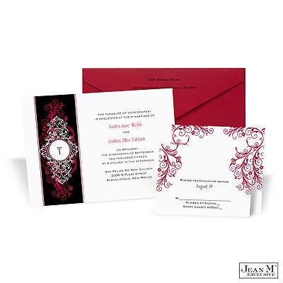 Layered Filigree Monogram Invitation - Merlot