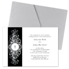 Layered Filigree Monogram Wedding Invitation with Pocket - Stainless