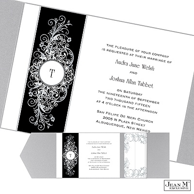 Layered Filigree Monogram Pocket Invitation - Stainless