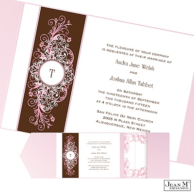 Layered Filigree Monogram Pocket Invitation - Salmon