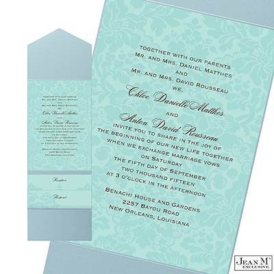 Two-Tone Damask Background Pocket Invitation - Aqua