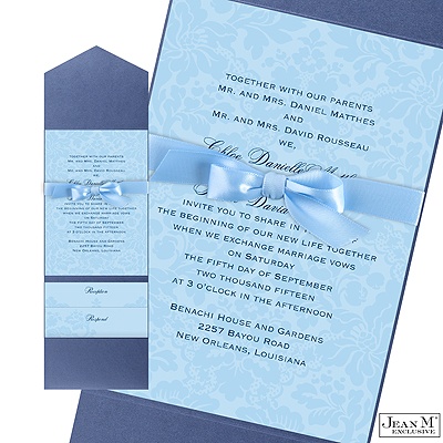 Two-Tone Damask Background Pocket Invitation - Cornflower