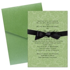 Damask Background Wedding Invitation with Pocket - Cloverleaf