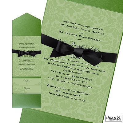 Two-Tone Damask Background Pocket Invitation - Cloverleaf