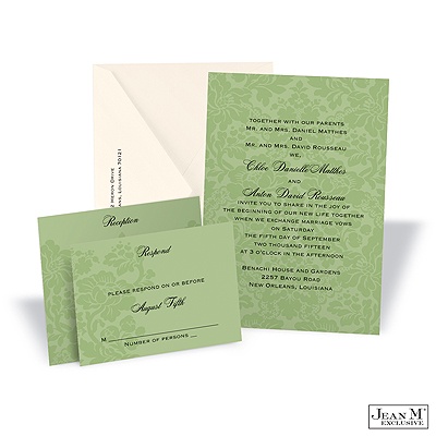 Two-Tone Damask Background Invitation - Cloverleaf