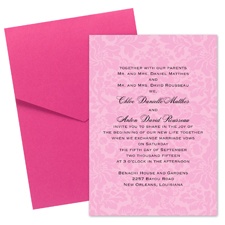 Damask Background Wedding Invitation with Pocket - Fuchsia
