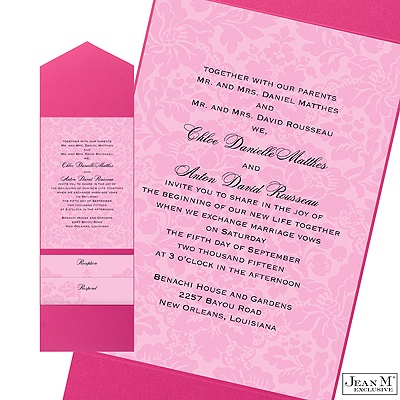 Two-Tone Damask Background Pocket Invitation - Fuchsia
