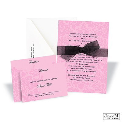 Two-Tone Damask Background Invitation - Fuchsia