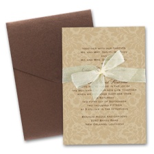 Damask Background Wedding Invitation with Pocket - Champagne