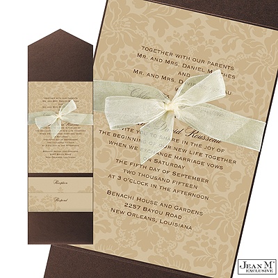 Two-Tone Damask Background Pocket Invitation - Champagne