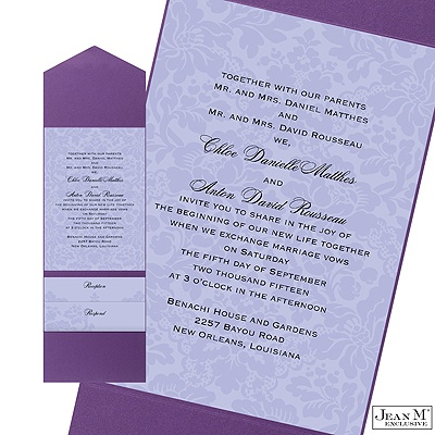 Two-Tone Damask Background Pocket Invitation - Orchid