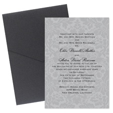 Damask Wedding Invitation with Pocket - Pewter