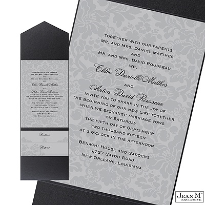 Two-Tone Damask Background Pocket Invitation - Pewter