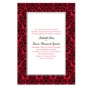 Two-Color Damask Border Invitation - Black and Cherry Red