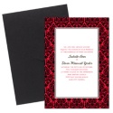 Two-Color Damask Border Pocket Invitation - Black and Cherry Red