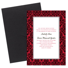 Damask Border Wedding Invitation with Pocket - Black