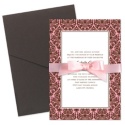 Two-Color Damask Border Pocket Invitation - Espresso and Salmon