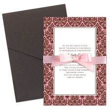 Damask Border Wedding Invitation with Pocket - Espresso