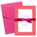 Two-Color Damask Border Pocket Invitation - Fuchsia and Poppy