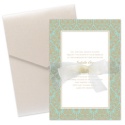 Two-Color Damask Border Pocket Invitation - Champagne and Aqua